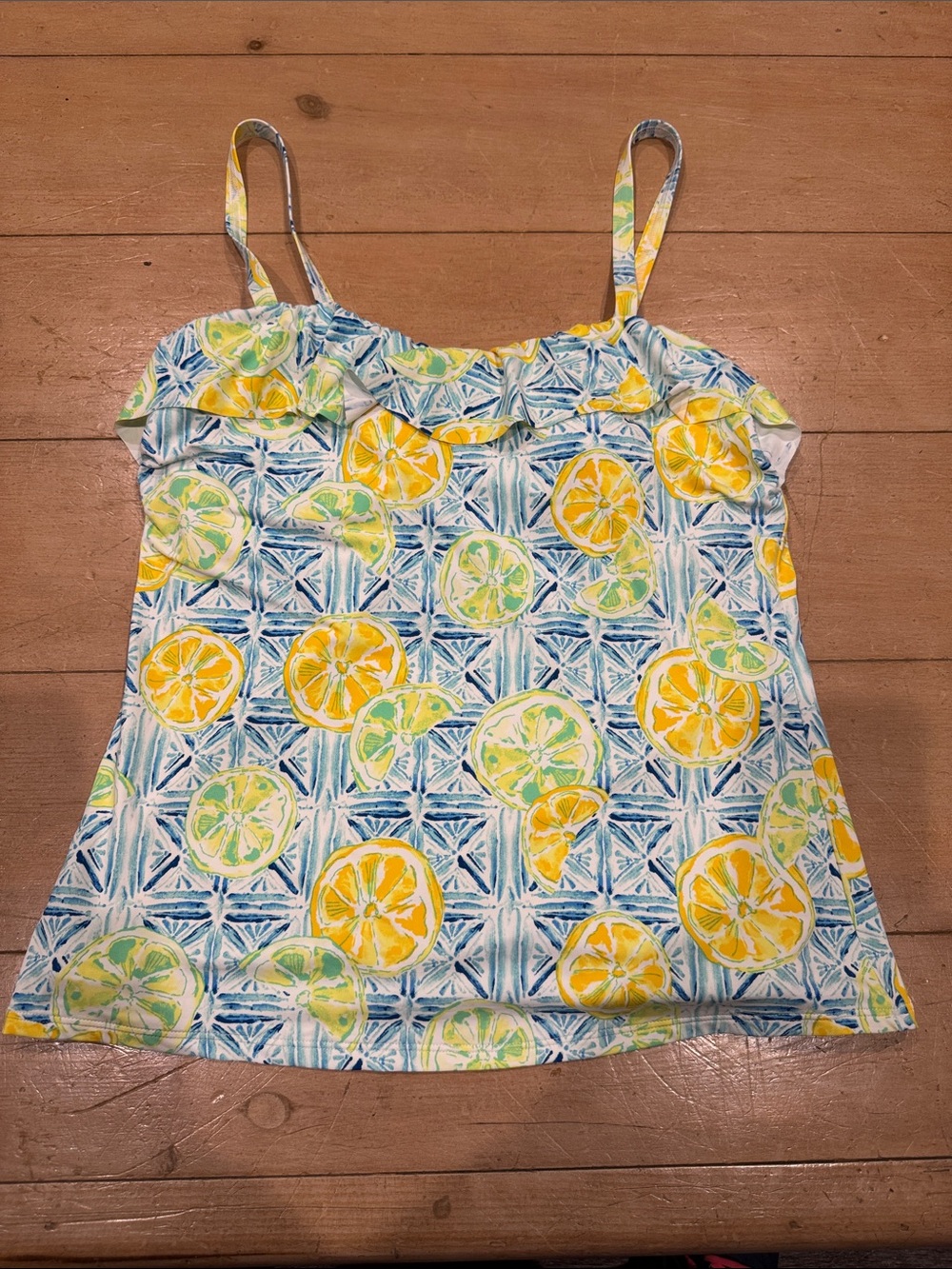 Lands' End Citrus Ruffle Cami Bikini Top - Yellow, Green, Blue 10